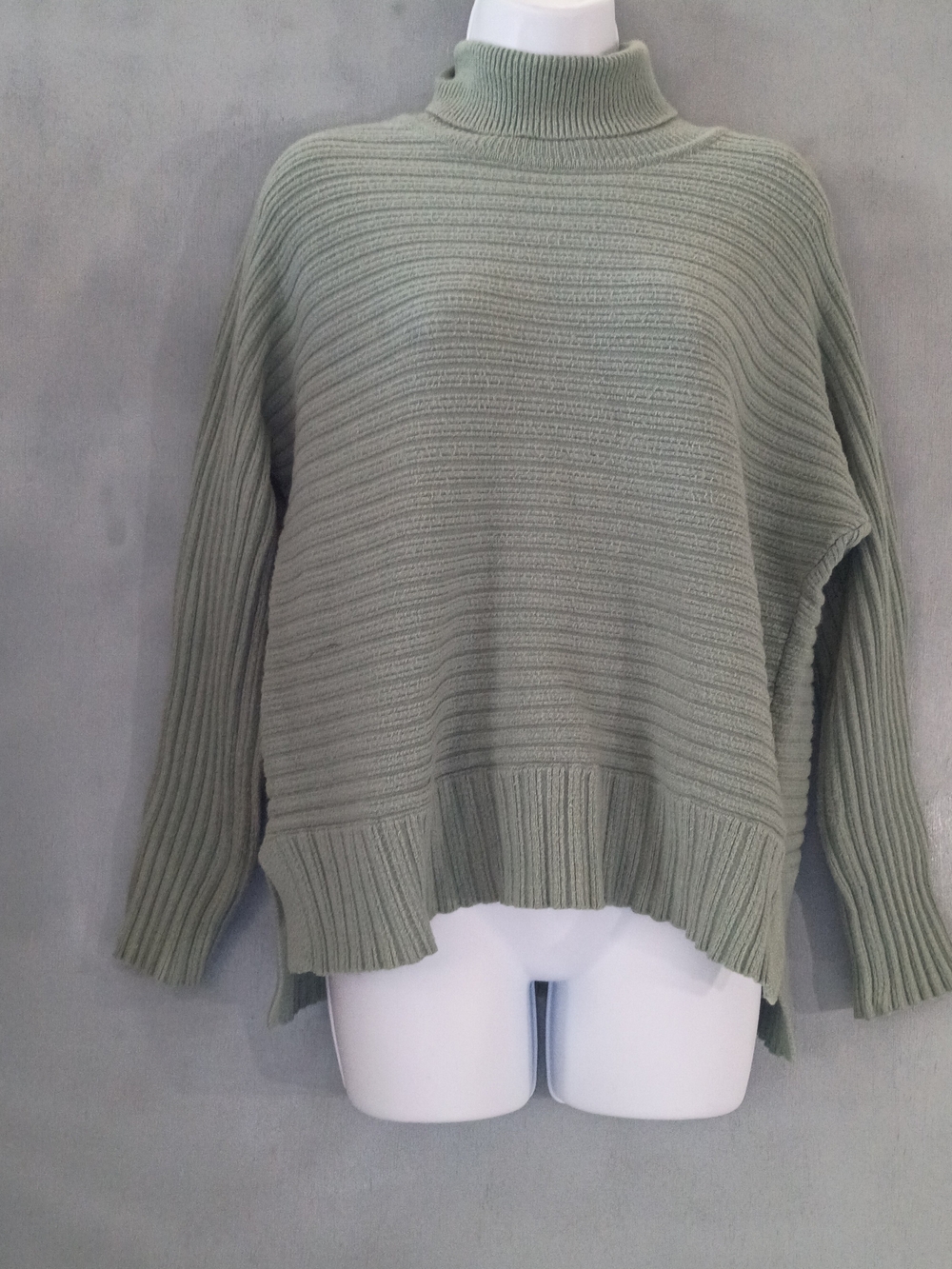 Jones New York Sage Green Ribbed Turtleneck Sweater